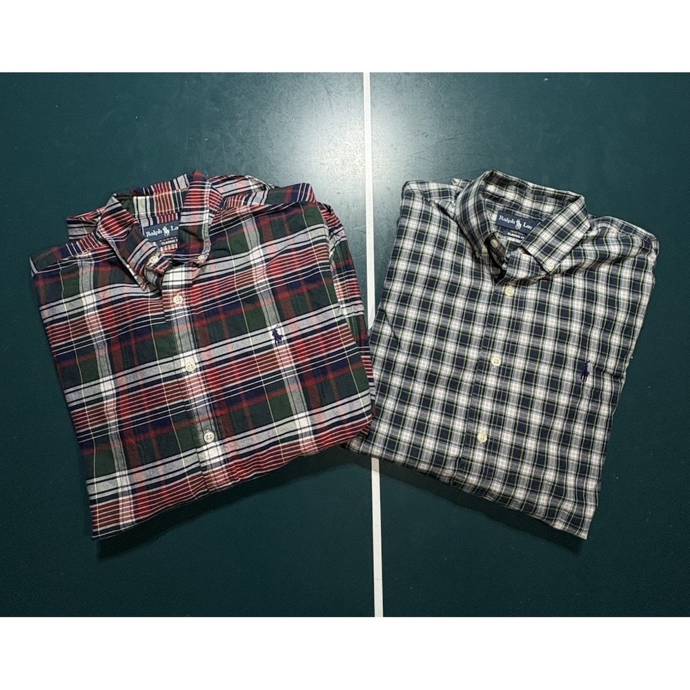Lot of 2 Vintage Ralph Lauren Plaid‎ Button Down Shirt Men's Medium Classic Fit